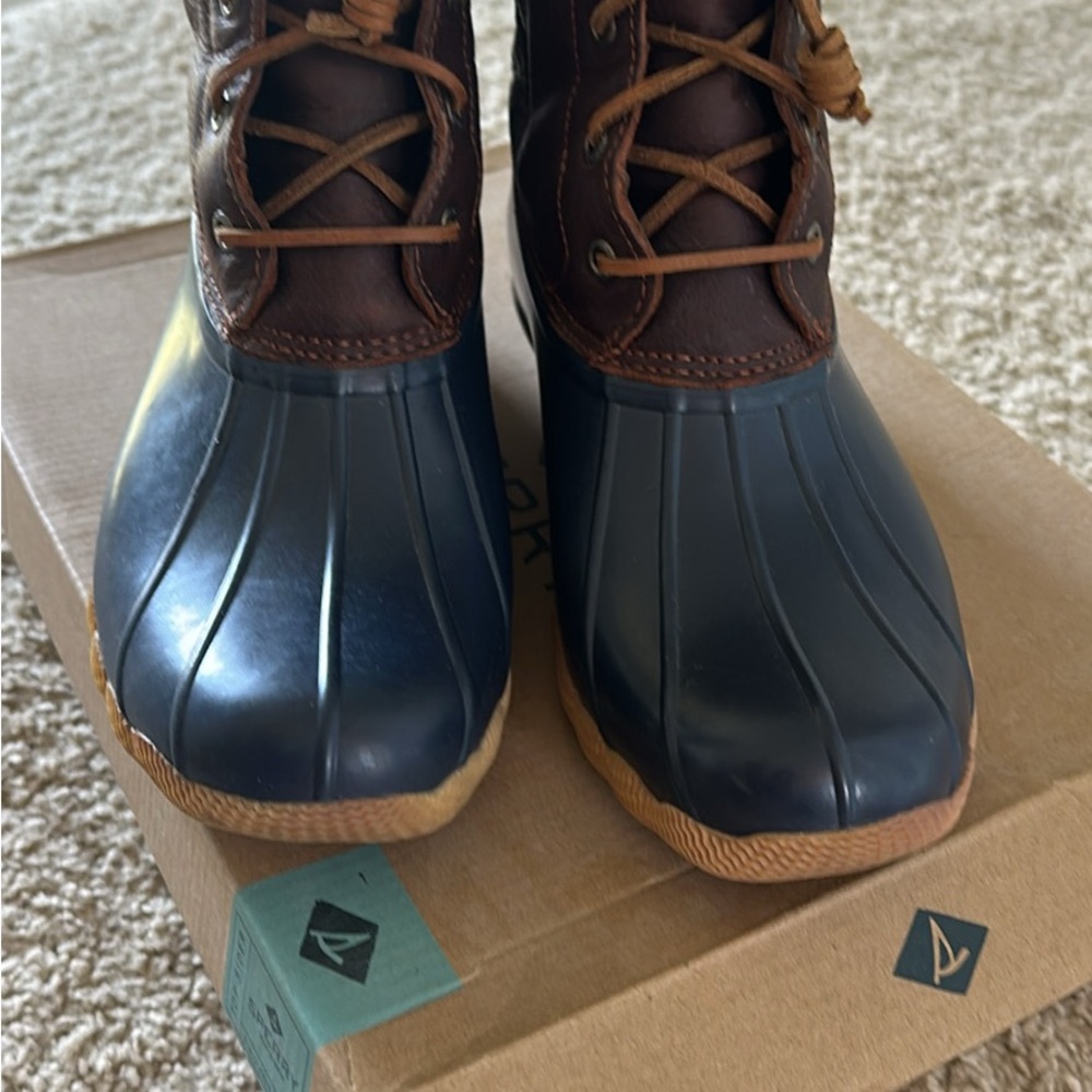Sperry Waterproof Duck Boots - Navy and Brown EUC
